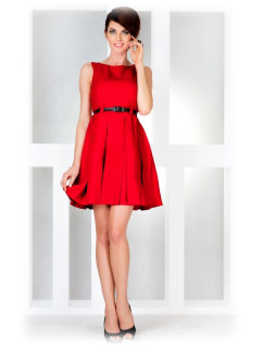 Dámske spoločenské šaty FOLD so skladmi a opaskom stredne dlhé červené - Červená - Numoco