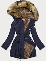 Dámska parka s kožušinovou podšívkou tmavomodrá (m-21506)