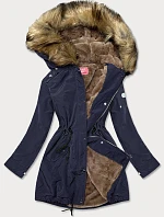Dámska parka s kožušinovou podšívkou tmavomodrá (m-21506)