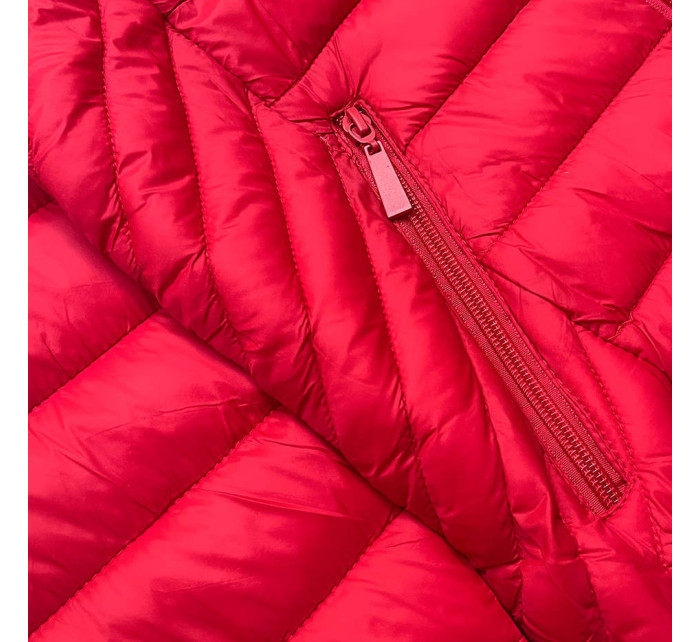 Červená prešívaná dámska bunda na prechodné obdobie (5M783-270)