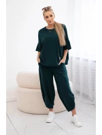 Bavlněný komplet halenka + kalhoty tmavě zelená