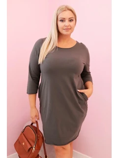 Dámské šaty Plus Size z bavlny s model 21259076 střihem a rukávem 3/4 khaki - K-Fashion