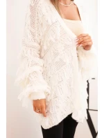 Dámský cardigan s třásněmi a volným střihem ecru