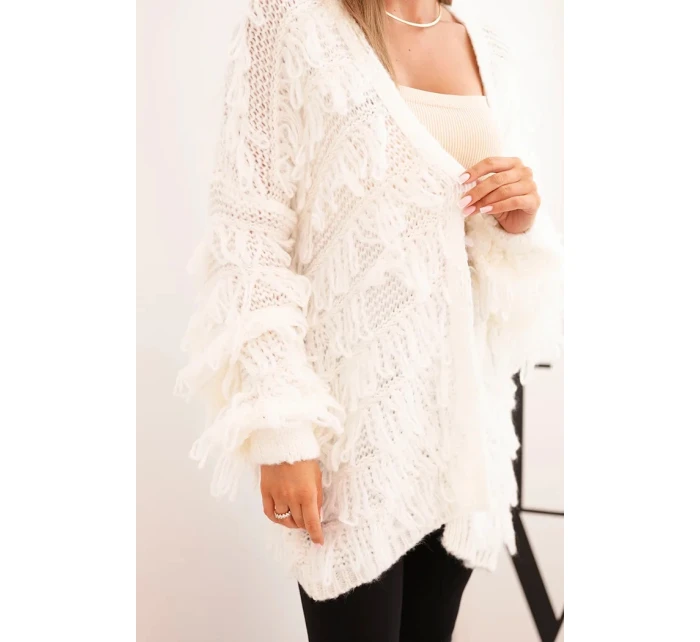 Dámský cardigan s třásněmi a volným střihem ecru