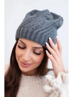 Dámska zimná vlnená čiapka s geometrickým vzorom a jemným leskom K401 tmavosivá