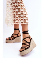 Skórzane Sandałki Na Koturnie Czarne Margaritt Skórzane Sandałki Na Koturnie Czarne Margaritt