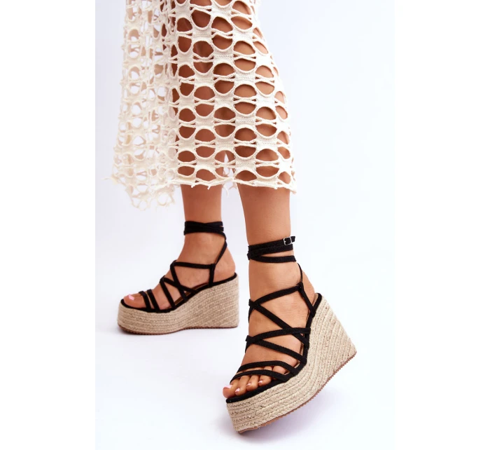 Skórzane Sandałki Na Koturnie Czarne Margaritt Skórzane Sandałki Na Koturnie Czarne Margaritt