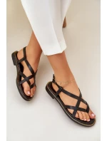 Skórzane Płaskie Sandały Z Przeplatającymi Się Paseczkami Zazoo 40429 Czarne