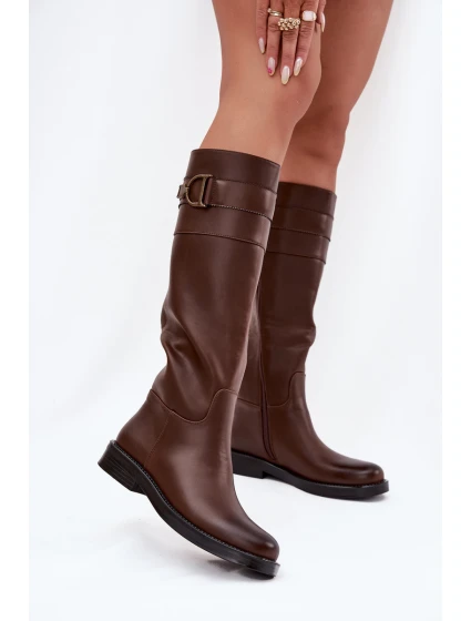 Kozaki Damskie Na Płaskim Obcasie Z Ozdobnym Detalem Brązowe Arvessa Kozaki Damskie Na Płaskim Obcasie Z Ozdobnym Detalem Brązowe Arvessa