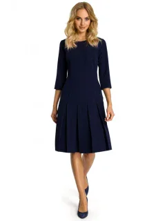 M336 Šaty so spadnutým pásom a záhyby - tmavo modré