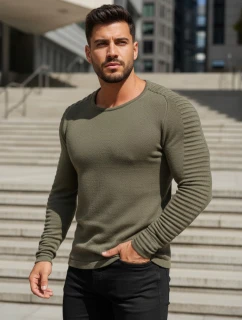 Pánsky khaki pulóver cez hlavu WX1606