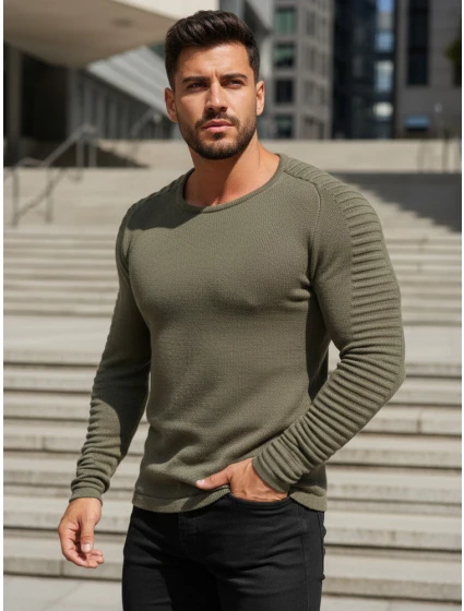 Pánsky khaki pulóver cez hlavu WX1606