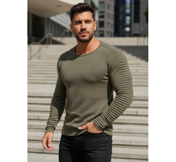 Pánsky khaki pulóver cez hlavu WX1606