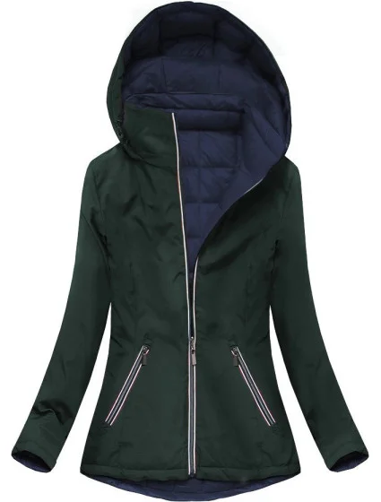 Zelená a tmavomodrá obojstranná prechodná bunda (7699)