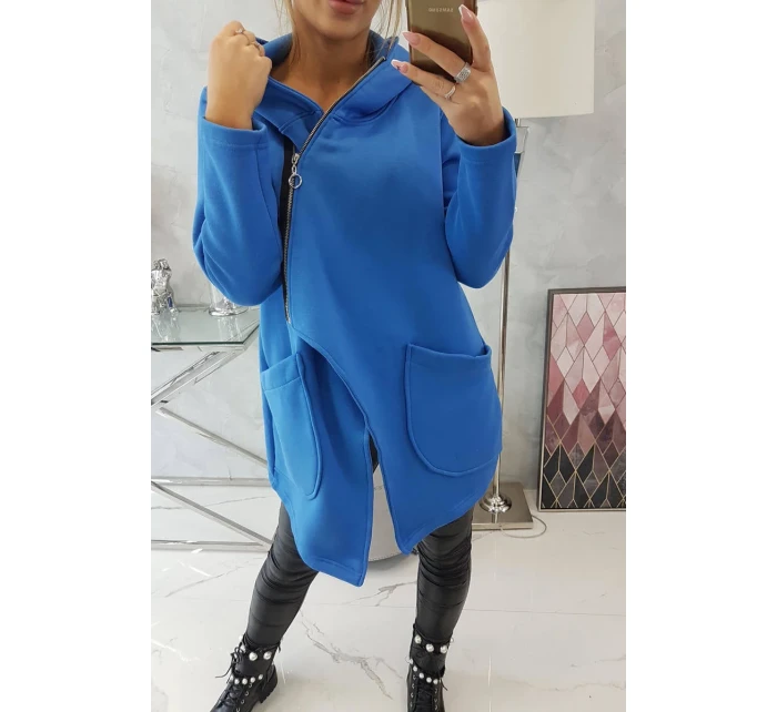 Zateplená mikina s asymetrickým zipsom nevädzovo modrá