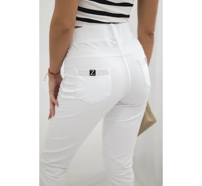 Bavlněné kalhoty se zirkony na  bílý model 20590358 - K-Fashion
