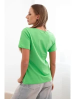 Dámska bavlnená blúzka s krátkymi rukávmi a aplikáciou s perlami zelená Dámska bavlnená blúzka s krátkymi rukávmi a aplikáciou s perlami zelená