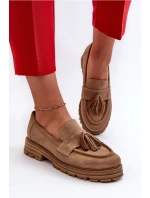 Zazoo 3469 Zamszowe Mokasyny Damskie Z Frędzlami Beżowe