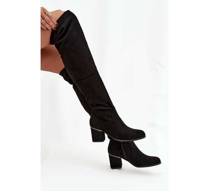 Dámské vysoké boty na podpatku z eko semiše černé Zaretta