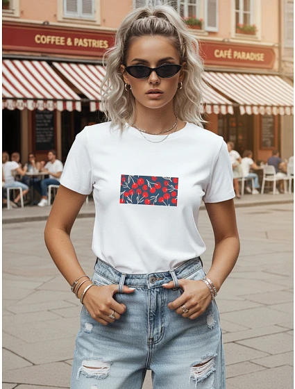 Dámske bavlnené tričko s potlačou, klasický strih, FashionStreet NX8014RY Dámske bavlnené tričko s potlačou, klasický strih, FashionStreet NX8014RY