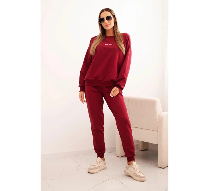 Dámska bavlnená súprava s potlačou Minimal burgundy