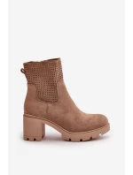 Dámské boty na podpatku se zipem eko semišové béžové model 21668056 - Boto
