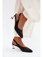 Kožené dámské sandály na podpatku model 22122620 Černé - VINCEZA