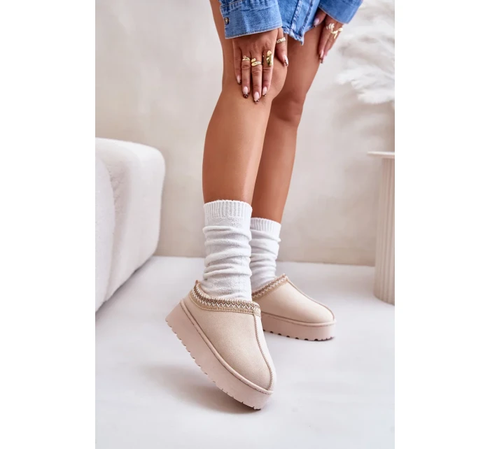 Dámske zateplené snežnice s kožušinou Light Beige Remenia Dámske zateplené snežnice s kožušinou Light Beige Remenia