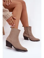 Dámske členkové topánky na podpätku 6350 Beige - Ideálna obuv Dámske členkové topánky na podpätku 6350 Beige - Ideálna obuv