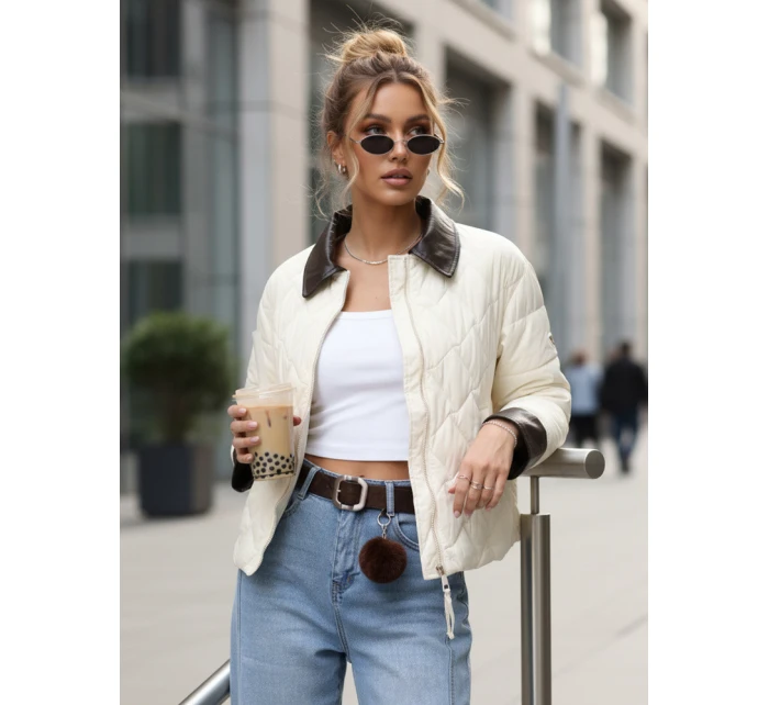 Dámska prešívaná bunda v ecru farbe FashionStreet TY5621