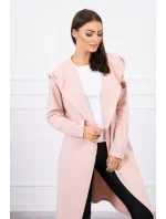 Dlhý kabát s kapucňou tmavo púdrovo ružový