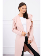Dlhý kabát s kapucňou tmavo púdrovo ružový