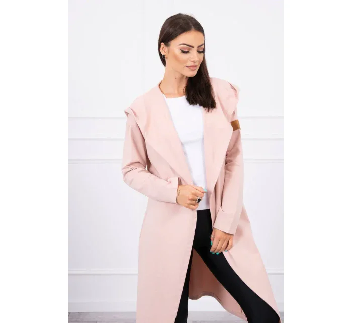 Dlhý kabát s kapucňou tmavo púdrovo ružový