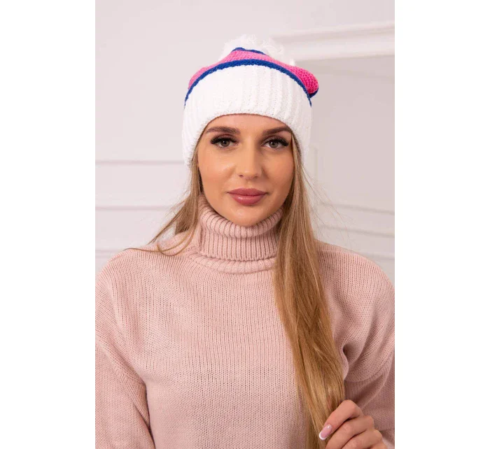 Dámska čiapka Kinga K297 biela+sivá+svetlo ružová