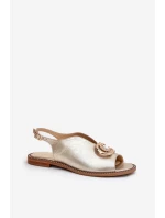Kožené Sandály Na Plochém Podpatku S Ozdobou model 21686752 Zlaté - Laura Messi