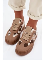 Dámské tenisky na platformě s flíčky tmavě béžové Denissa Dámské tenisky na platformě s flíčky tmavě béžové Denissa