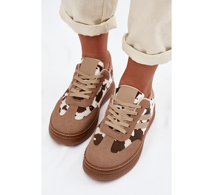 Dámské tenisky na platformě s flíčky tmavě béžové Denissa Dámské tenisky na platformě s flíčky tmavě béžové Denissa