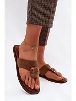 Dámské ploché žabky s ozdobou eko semiš hnědé model 22125635 - Boto