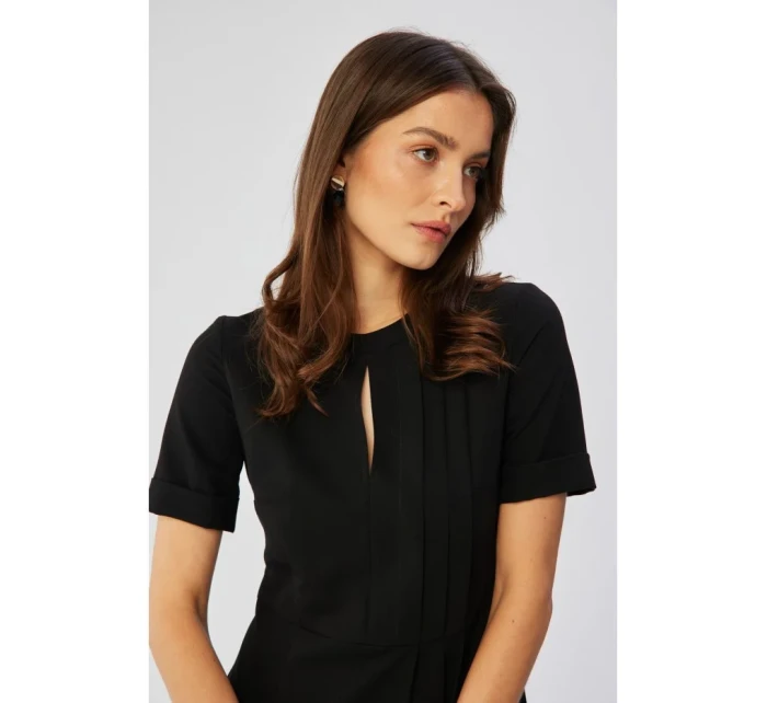 S361 Šaty na striedačku so záhybmi na bokoch - čierne