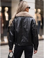 Dámská zimní bunda z ekokože s kožešinovým lemem, černá, FashionStreet TY5709 Dámská zimní bunda z ekokože s kožešinovým lemem, černá, FashionStreet TY5709