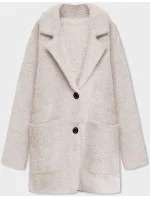 Krátky béžový vlnený prehoz cez oblečenie typu alpaka (7108-1)