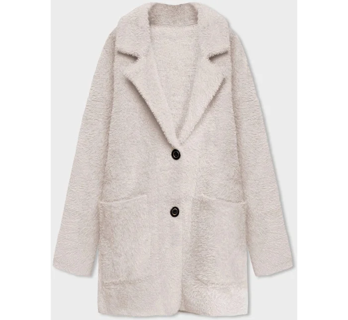 Krátky béžový vlnený prehoz cez oblečenie typu alpaka (7108-1)