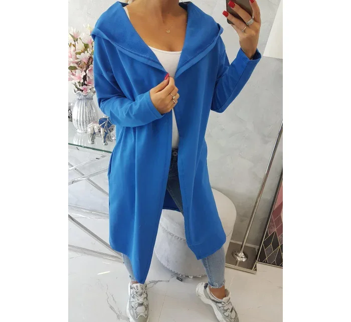 Dlhý kabát s kapucňou nevädzovo modrý