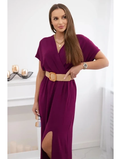 Dlhé šaty s ozdobným opaskom slivka