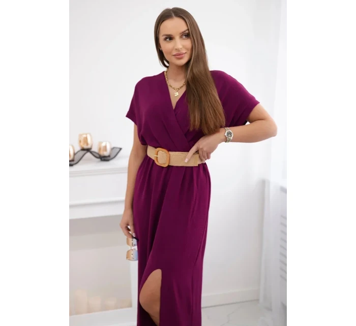 Dlhé šaty s ozdobným opaskom slivka