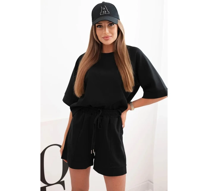 Dámsky maslový set s blúzkou s krátkym rukávom a šortkami s gumičkou čierny