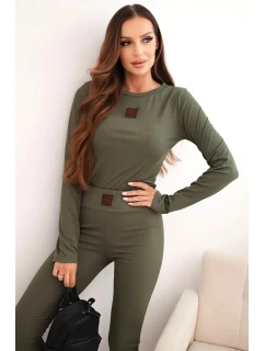 Dámská souprava z bavlny s dlouhým rukávem a legínami khaki