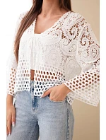 Dámský letní krajkový svetr s knoflíky a dlouhým rukávem černý