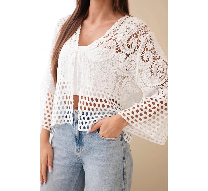 Dámský letní krajkový svetr s knoflíky a dlouhým rukávem černý