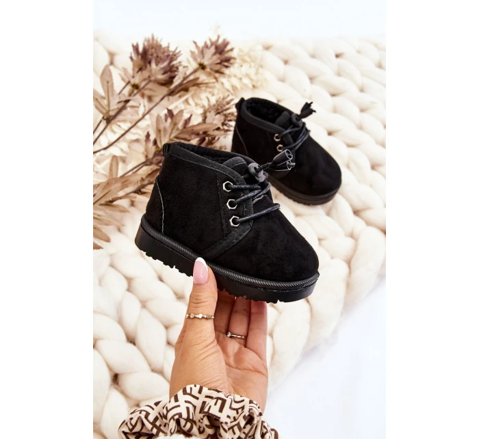 Dívčí šněrovací Sněhové Boty S Kožešinou černé model 21545035 - Boto